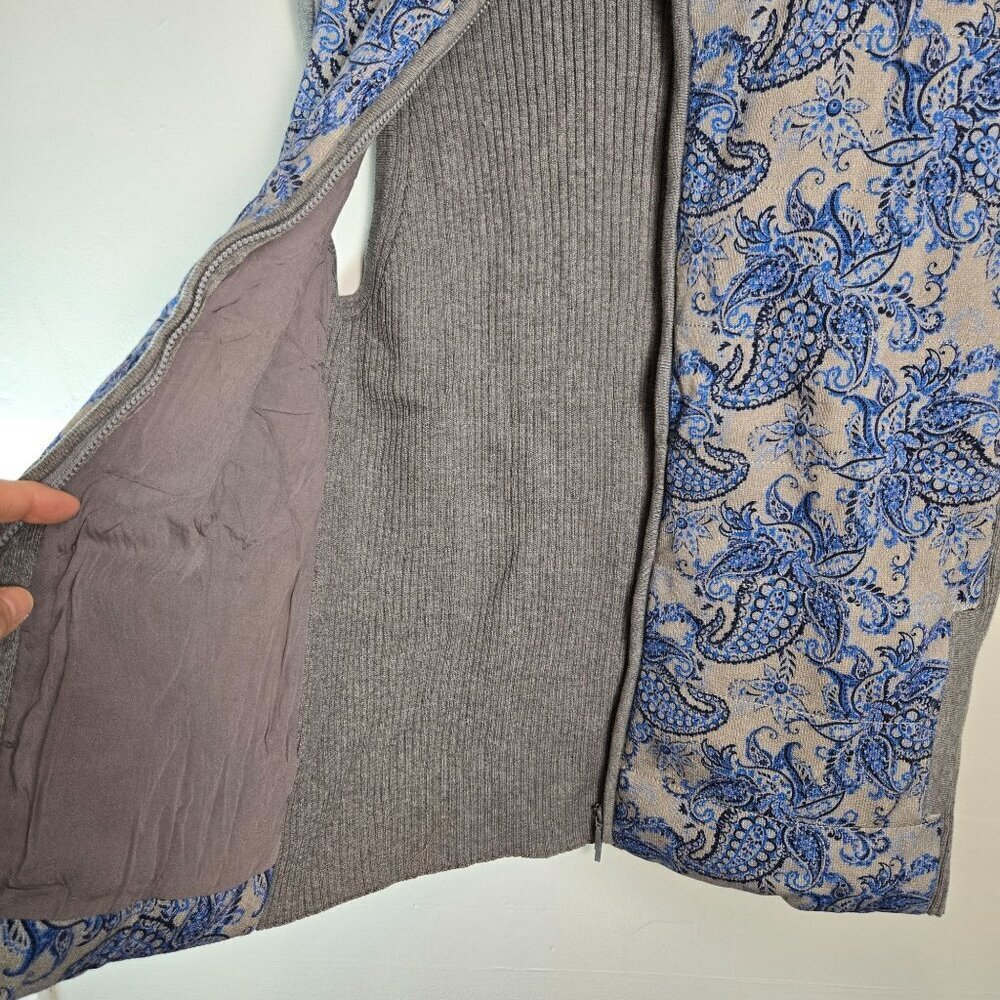 Edinburgh Knitwear Womens Paisley Ribbed Vest Sz LARGE Blue Gray Pima Cotton - Picture 3 of 8